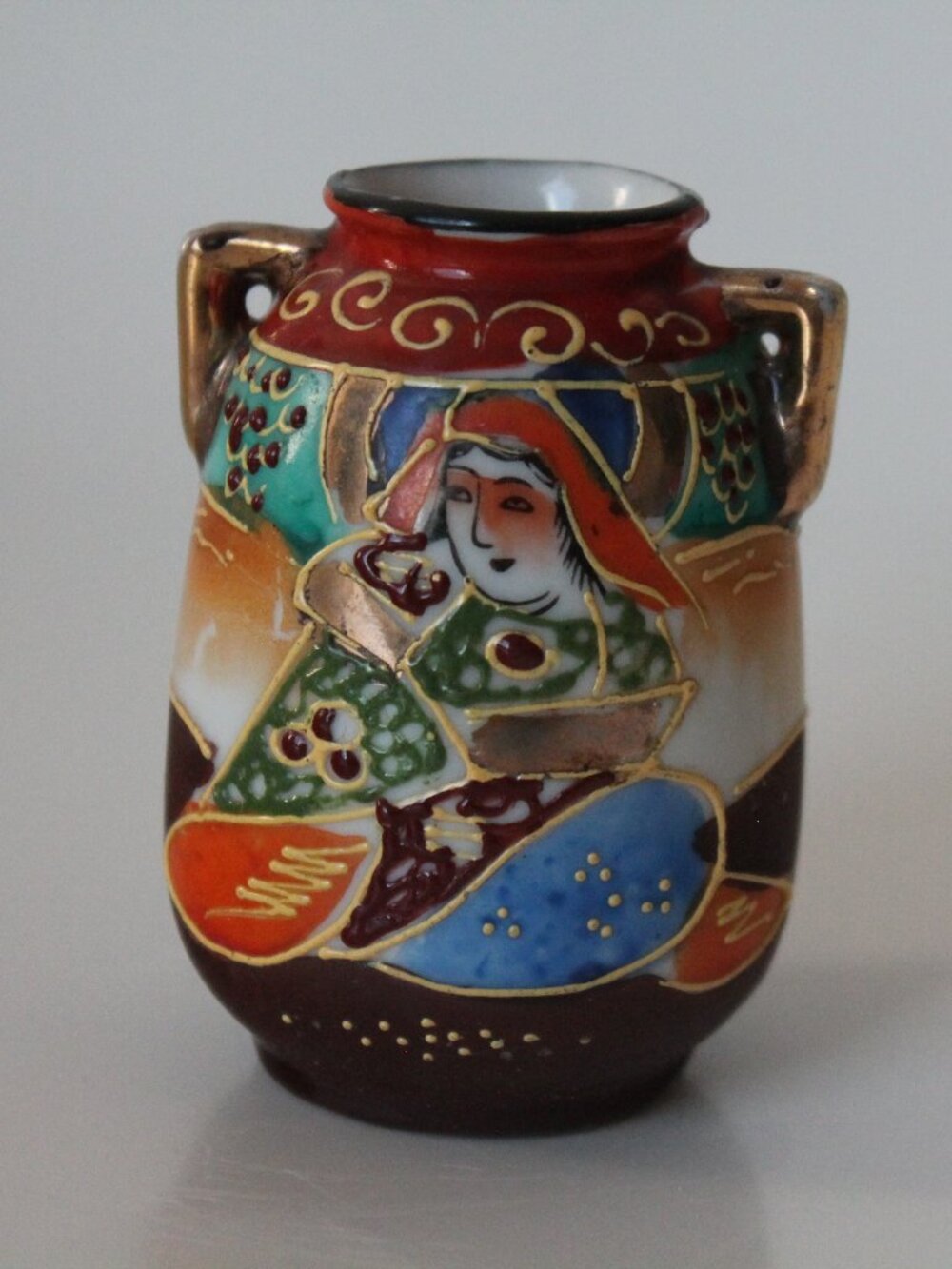 Miniature Satsuma-style Moriage Vase with Handles (Takito, Japan, c.1930)
